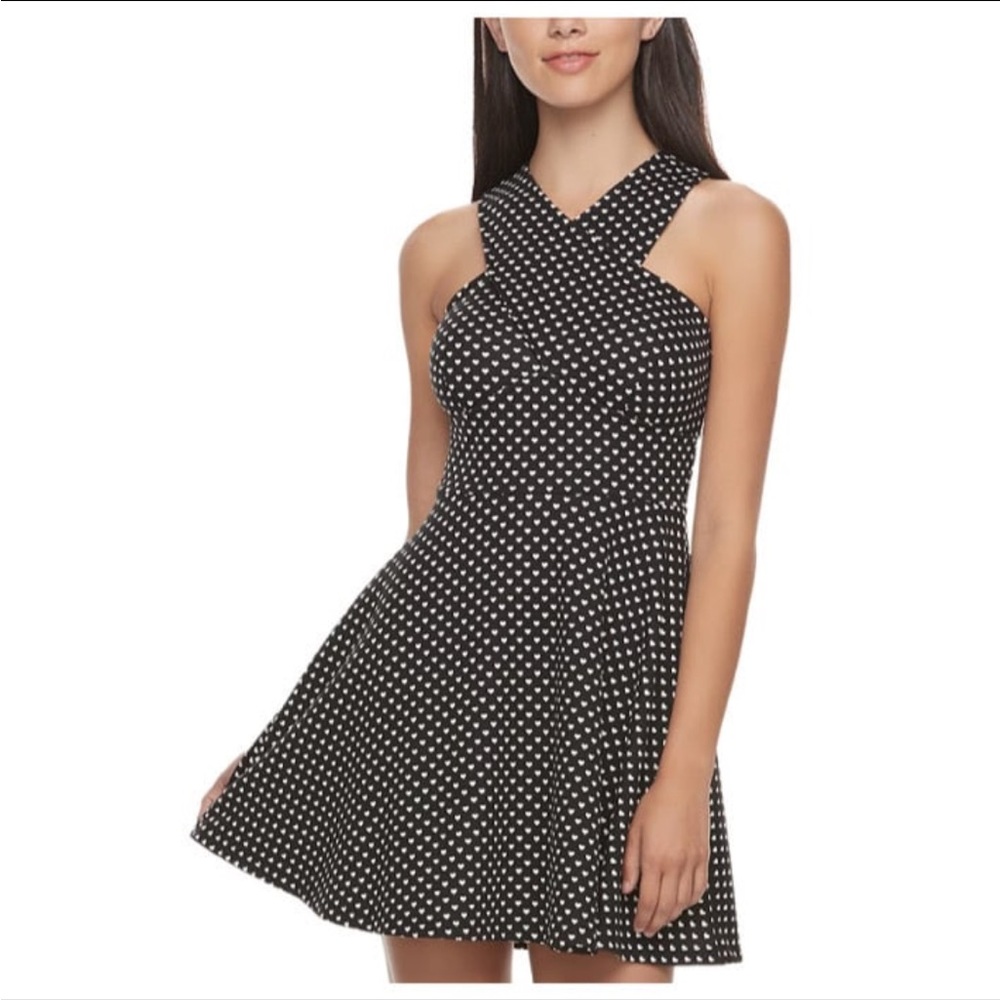 Candie's Black and White Cross Body Skater Dress Stretchy Size M
